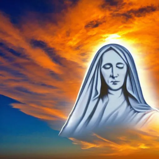 Image similar to sunset clouds in shape of a giant virgin mary face