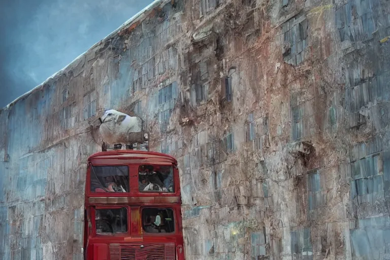 Prompt: red bus LIAZ exterior, backgrond plattenbau, photography, dramatic lighting, colorfull