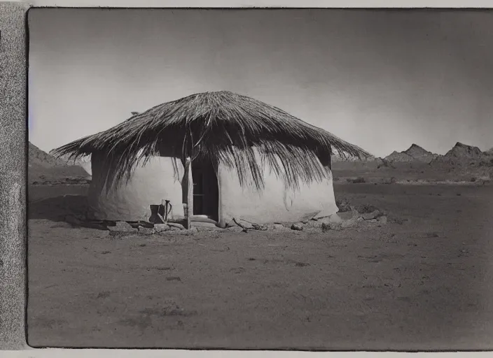 Prompt: Photograph of a traditional Navajo hogan house, albumen silver print, Smithsonian American Art Museum