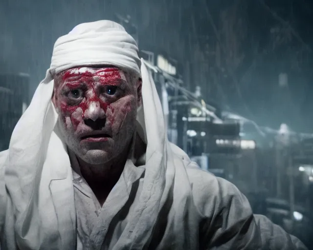 Prompt: a film still of gorr the god butcher wrapped in white cloth, in neotokyo, cinematic lighting, high resolution, 4 k