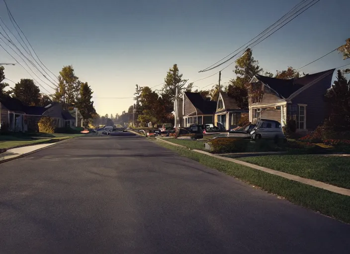 Prompt: a detailed photographic render of an american suburb by gregory crewdson, photoreal, 4 k