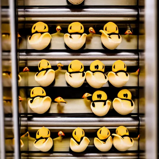 Prompt: cowboy hat wearing little ducklings in an elevator