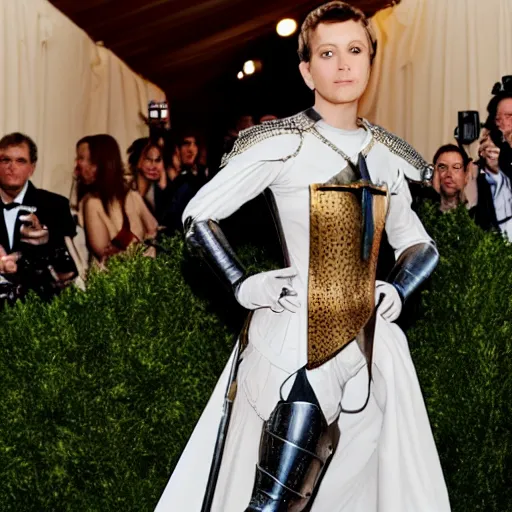 Prompt: photo of joan of arc at the met gala