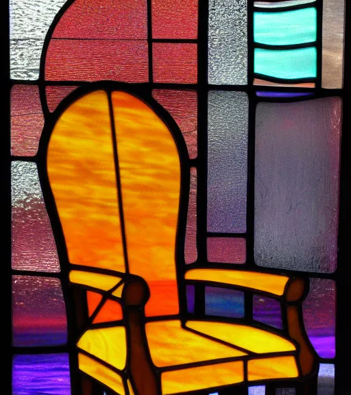 Prompt: a stained glass painting of a chair, ultra high detail, 8 k.