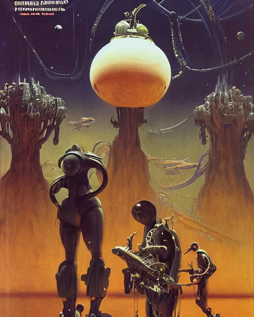 Image similar to pulp scifi cover, spaceman meets man from venus, extra terrestrial alien planet, baobab trees, painted by ruan jia, raymond swanland, lawrence alma tadema, zdzislaw beksinski, norman rockwell, jack kirby, tom lovell, alex malveda, greg staples, schomburg, bergey, science fiction