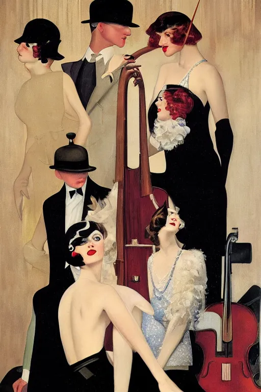 Prompt: a oil painting depicting a Jazz Age high society gentlment, 1920s style, smooth, highly detailed, high contrast, Coles Phillips, Dean Cornwell, JC Leyendecker, 8K