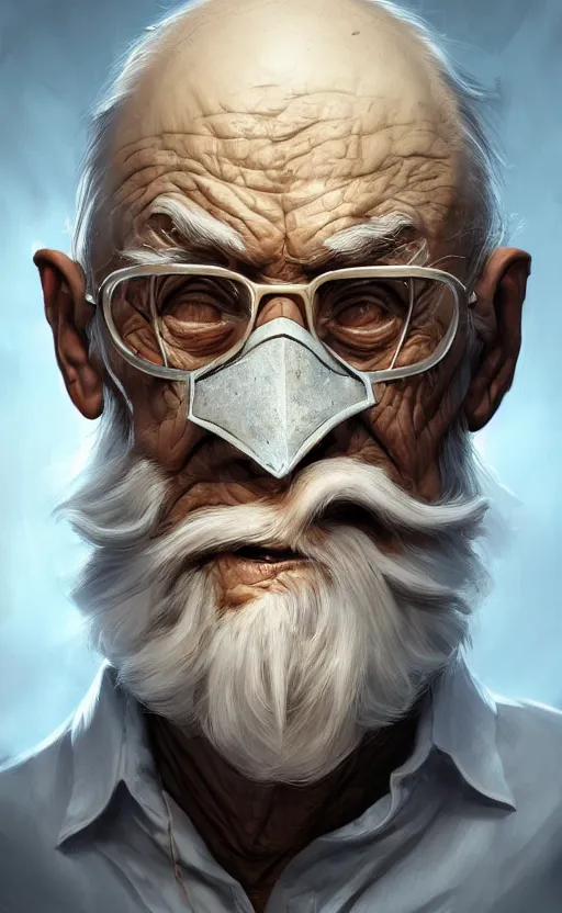 Image similar to old man doing with mask, do what we can, then leave it to god, non fiction, baroque, confident, consistency, elegant, highly detailed, 8 k uhd, digital painting, artstation, concept art, matte, sharp focus, illustration, art by artgerm and paul lung and samuel silva