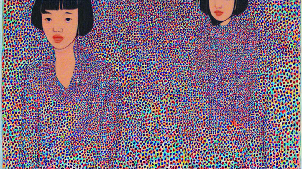 Prompt: A decent young girl portrait by Yayoi Kusama.