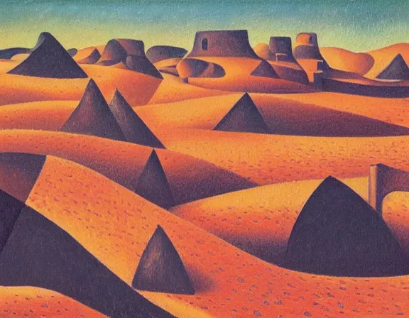 Image similar to a village on the surface of mars, by ansel adams and jean metzinger, oil on canvas