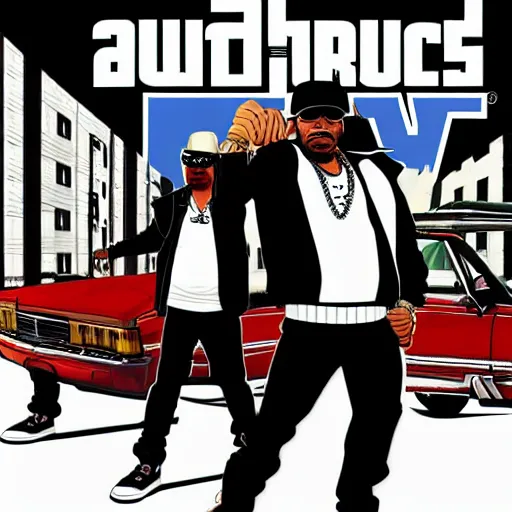 Prompt: Run-DMC in GTA V, cover art, no text