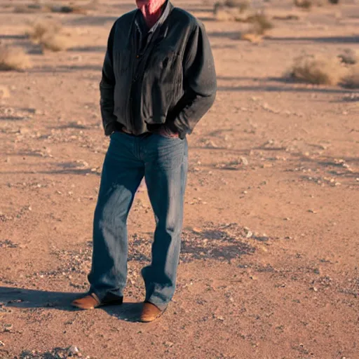 Image similar to portrait of cormac mccarthy standing in the texas desert at night. realistic zeiss lens 3 5 mm golden hour