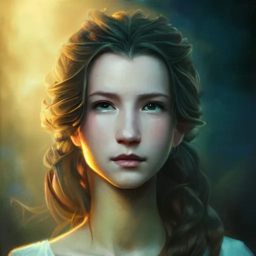 Image similar to elegant aerith gainsborough portrait, atmospheric lighting, painted, menacing, intricate, volumetric lighting, beautiful, rich deep colours masterpiece, golden hour, golden ratio, sharp focus, ultra detailed, by leesha hannigan, ross tran, thierry doizon, kai carpenter, ignacio fernandez rios