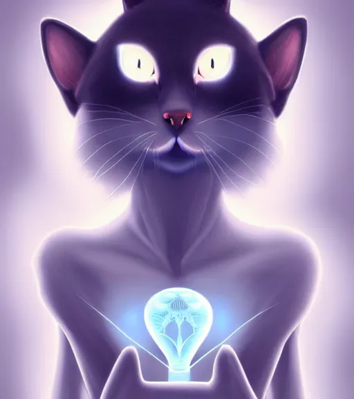 Image similar to symmetry!! anthropomorphic cat doctor in a white coat holding x ray film, solid cube of light, hard edges, intricate, elegant, highly detailed, digital painting, artstation, concept art, smooth, sharp focus, illustration, dreamlike, art by artgerm