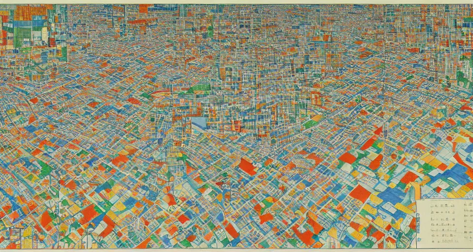 Image similar to 3 d isometric information map of a city island. time series charts, pie plots and other modern dashboards. diego rivera, egon schiele, ( ukiyo - e influence ). hyperdetailed.