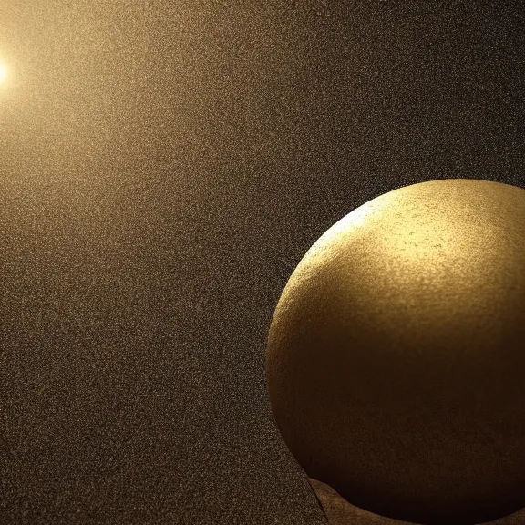 Prompt: An ancient egyptian perfect sphere with the wedjat eye engraved, dirty gold, splash art, movie still, cinematic lighting, dramatic, octane render, long lens, shallow depth of field, bokeh, anamorphic lens flare, 8k, hyper detailed, 35mm film grain