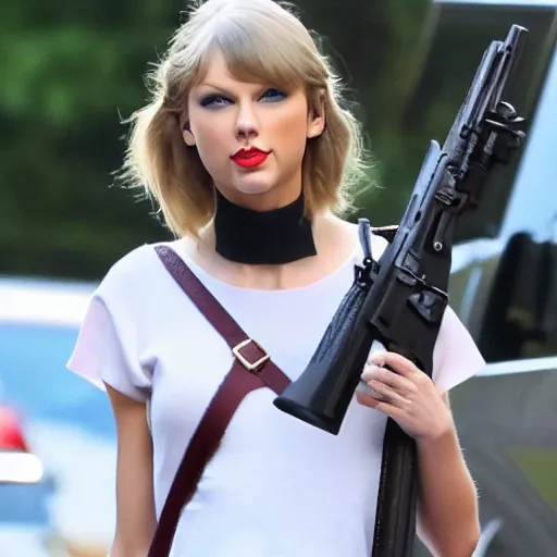 Prompt: Taylor Swift carrying a rifle