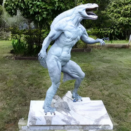 Prompt: marble statue of prehistoric dinosaur