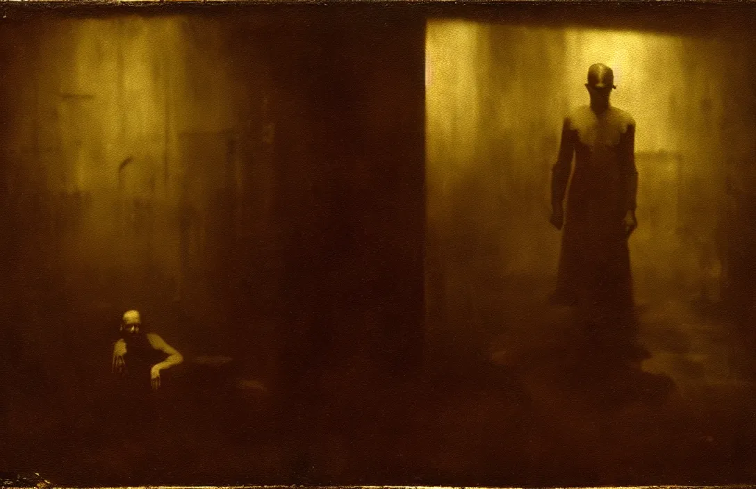 Image similar to sense of time suspended psychological science fiction divisionism intact flawless ambrotype from 4 k criterion collection remastered cinematography gory horror film, ominous lighting, evil theme wow photo realistic postprocessing painting my karl heilmayer pieter s aenredam