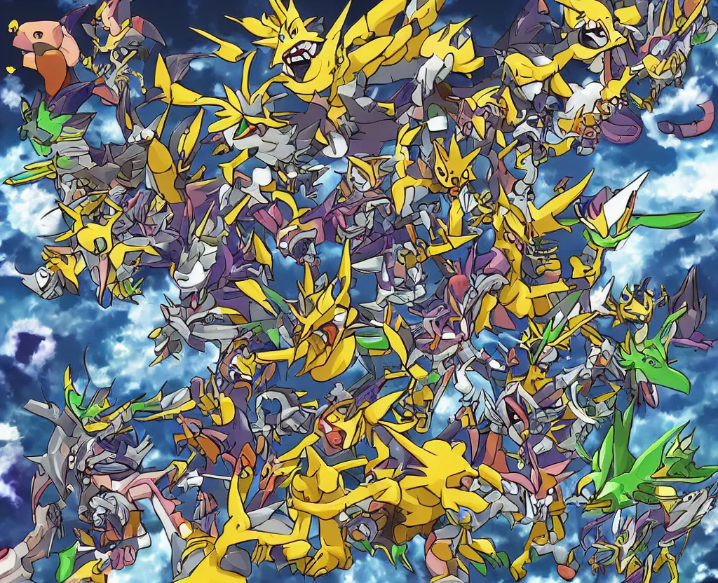Prompt: digital painting of an exciting digimon battle, hyper detailed