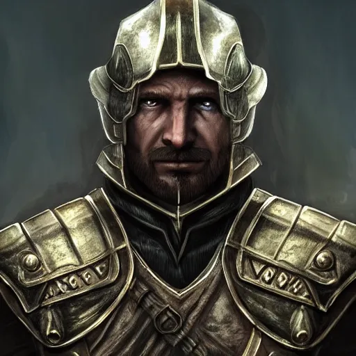 Prompt: unknown the elder scrolls vi nord character portrait partially clothed in metal - plated battle armor atmospheric lighting painted intricate
