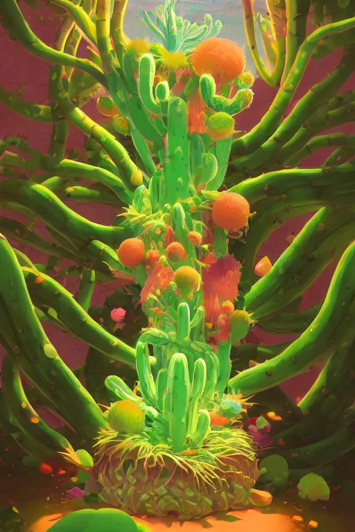 Image similar to roots cactus sushi cristal smurf ghost creature animal sushi cristal very big eye roots cactus elemental flush of force nature micro world fluo fishscale, behance hd by jesper ejsing, by rhads, makoto shinkai and lois van baarle, ilya kuvshinov, rossdraws radiating a glowing aura global illumination ray tracing hdr