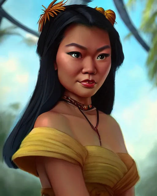 Image similar to charming heavy - set filipina woman character portrait, by don bluth, sci - fi environment, highly detailed, dynamic shadows, 4 k, wallpaper - 1 0 2 4