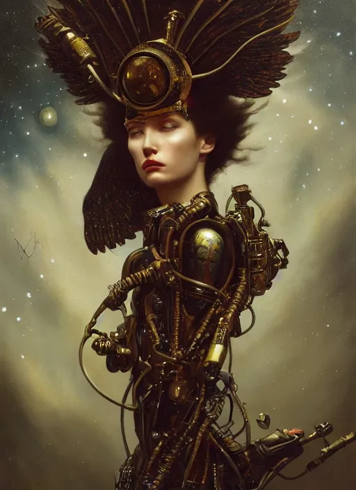 Image similar to highly detailed oil painting | very intricate | cinematic lighting | award - winning | astronaut angel high fashion by alexander mcqueen | by roberto ferri, by tom bagshaw, by j. c. leyendecker and klimt, american romanticism, by austin osman spare, artstation, cgsociety, official art, octane