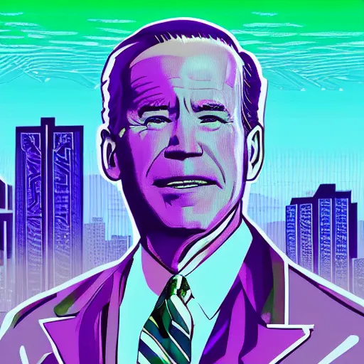 Image similar to vaporwave jungle city joe biden