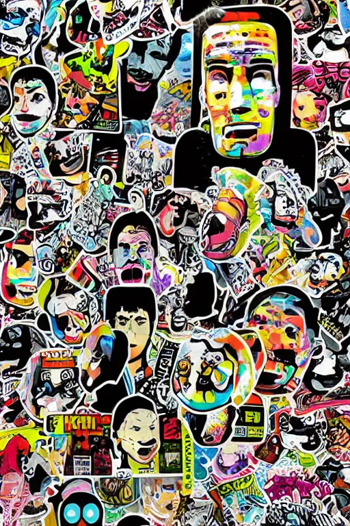 Image similar to sticker art, cronobreaker moai statue popart slap face caricature comic book illustration cartoon graffity street digital