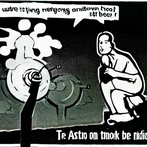 Prompt: infected atomic bomb ask the neighbour for advice, end is nigh, photo from the 70s