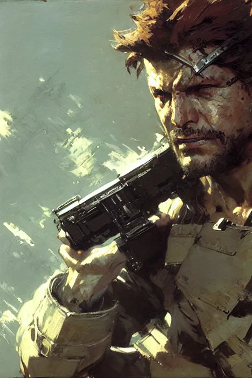 Image similar to solid snake, metal gear, painting by gaston bussiere, craig mullins, greg rutkowski, yoji shinkawa