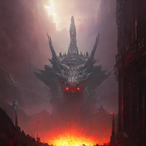 Prompt: 4k demon coming up from hell in a fantasy setting , art by greg rutkowski, art by craig mullins, art by thomas kincade, art by Yoshitaka Amano