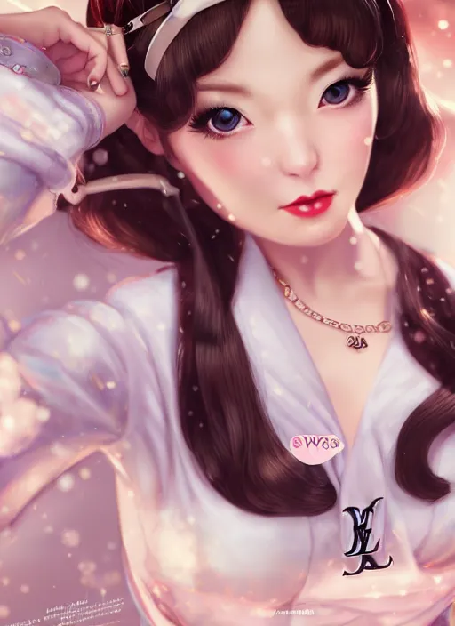 Image similar to a pin up and beautiful fashion dreamlke japan girl with lv jewelry, character art, art by artgerm, wlop, loish, hyperdetailed, 8 k realistic, symmetrical, global illumination, radiant light, frostbite 3 engine, cryengine, dof, trending on artstation, digital art, chanel, dior, detailed background