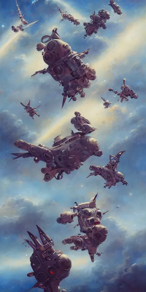 Prompt: the Bogdanov twins fly in space, painting by Peter Mohrbacher