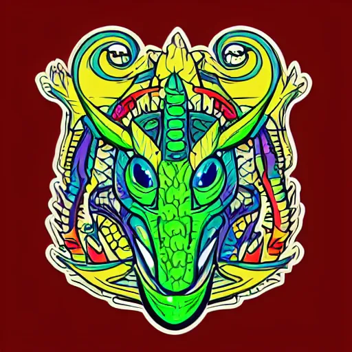 Prompt: portrait of a dragon, sticker, highly detailed, colorful, illustration, smooth and clean vector curves, no jagged lines, vector art, smooth