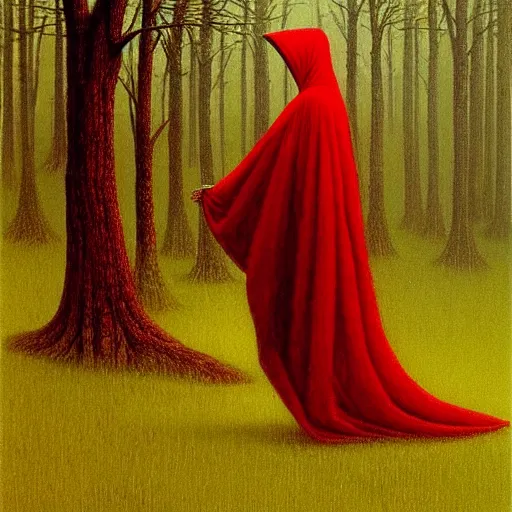 Image similar to Red Riding Hood in style of Zdislaw Beksinski