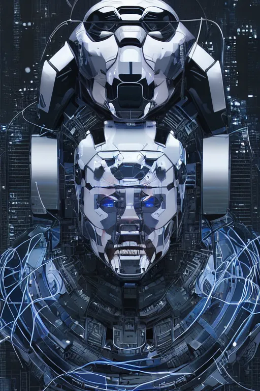 Image similar to Ghost in the shell 2017, cybernetic, android asian black bear, half robot half bear, future tech bear mask, hyperrealist highly intricate, 8K