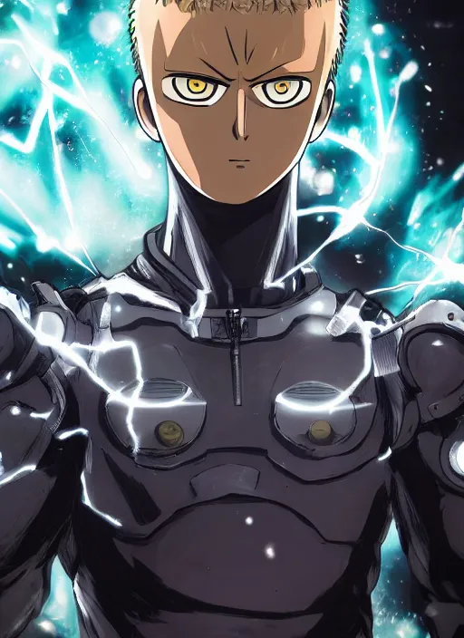 Image similar to A full portrait photo of real-life genos one punch man, f/22, 35mm, 2700K, lighting, perfect faces, award winning photography.