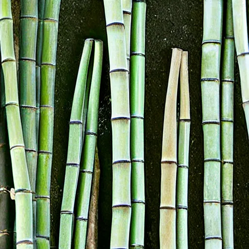 Image similar to beautiful portrait of bamboo pods haning from a cliff