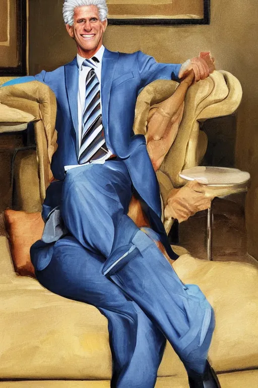 Image similar to a painting of ted danson in the good place, art by robin eley