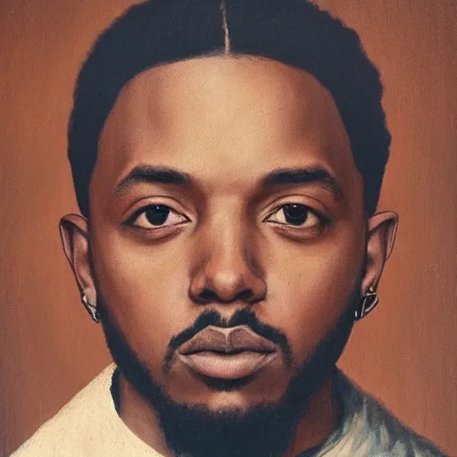 Image similar to a renaissance style portrait painting of kendrick lamar