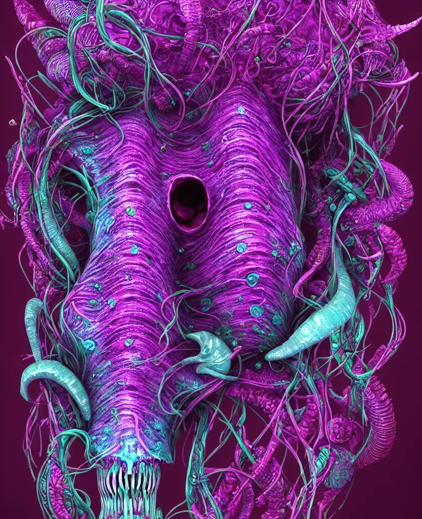 Image similar to psychedelic shaman close - up portrait goat skull. jellyfish phoenix head, nautilus, orchid, monkey skull, betta fish, bioluminiscent creatures, intricate artwork by tooth wu and wlop and beeple. octane render, trending on artstation, greg rutkowski very coherent symmetrical artwork. cinematic, hyper realism, high detail, octane render, 8 k