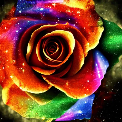Prompt: fantasy, rose with galaxy, flame, video game, high quality, 4k resolution, mystical