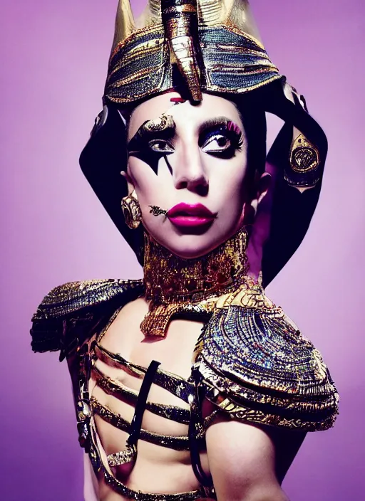 Image similar to lady gaga in an egyptian themed photoshoot, nick knight, annie leibovitz, posing, style, vogue magazine, highly realistic. high resolution. highly detailed. dramatic. 8 k. 4 k.