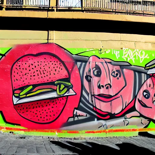 Prompt: graffiti of tamales in Lima