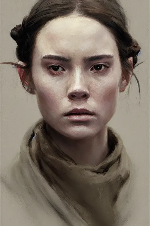 Image similar to rey from star wars, side view, eyes closed, jeremy lipking, joseph todorovitch