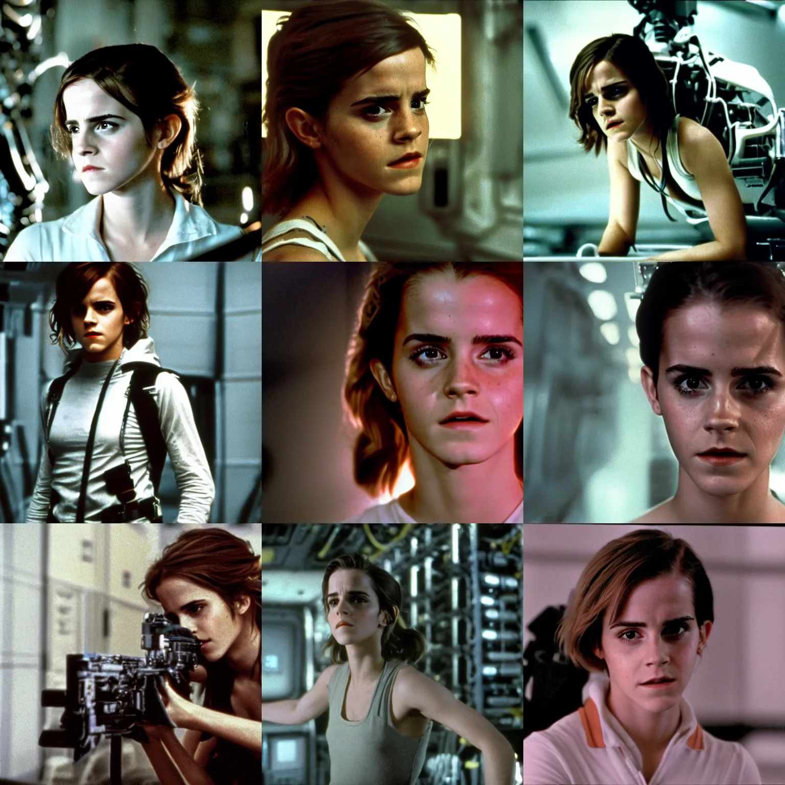 Prompt: film still of Emma Watson as Ripley in final scene scene in Alien 1979, 4k