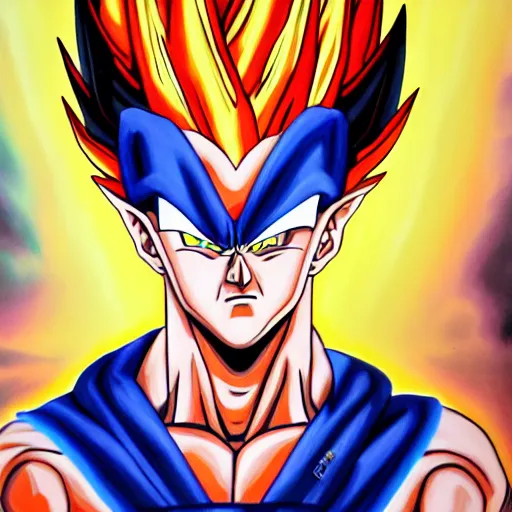 Image similar to oil paint of a fusion of old vegeta and oabama as a oil painting, gogeta, realistic painting, non anime, 4 k, detailed, full body, painting, on paper, paint smears, smooth, by a oil painter