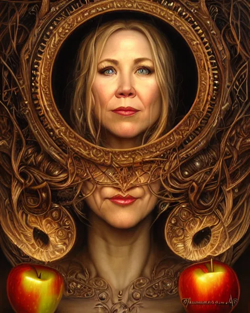 Image similar to detailed portrait of christina applegate apple!! intricate gate!! by tomasz alen kopera and peter mohrbacher and johanna martine! and margaret keane! coherent luminescent