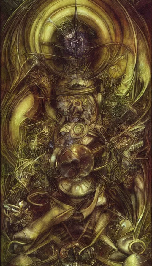 Prompt: techno artwork, by brian froud